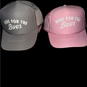 Katydid Trucker Hats Pink and Gray Here for the Boos